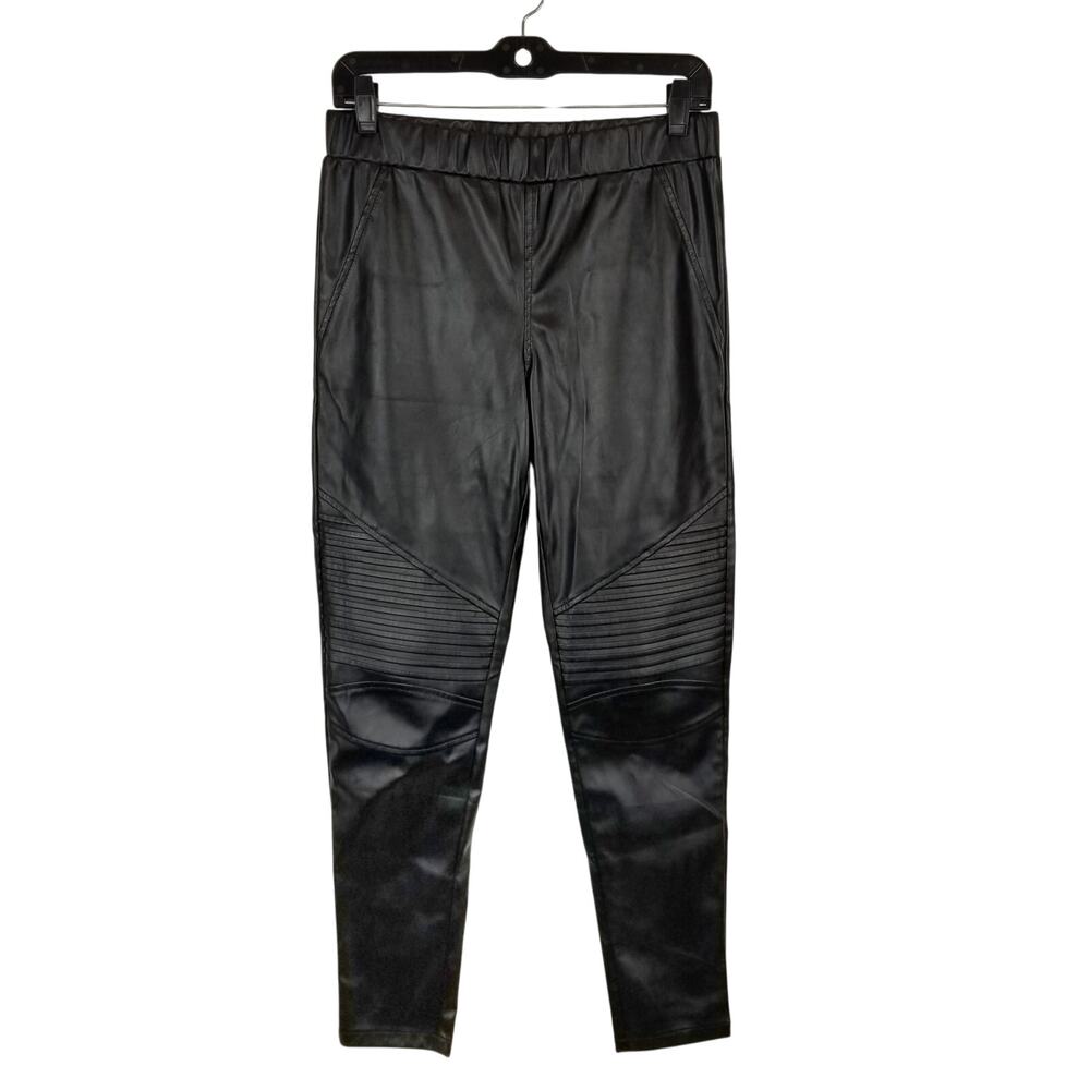 Easel Women's Black Faux Vegan Leather Pull On Moto Pants Size Medium